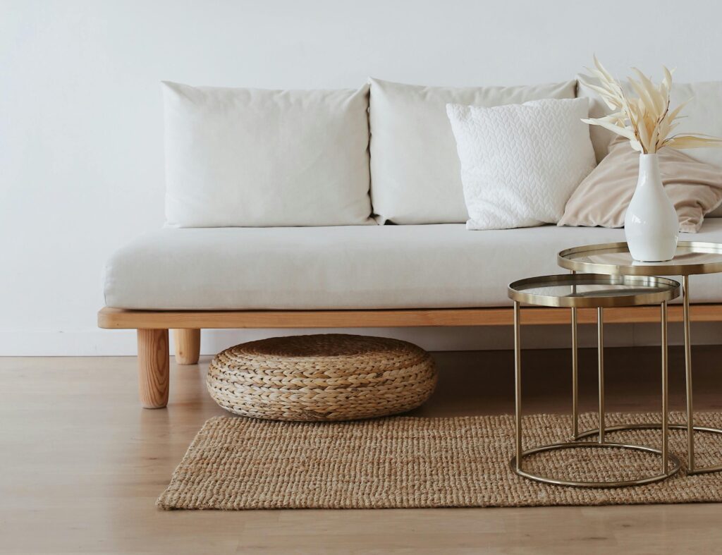 white couch and neutral decoration